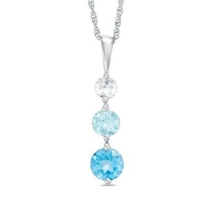 Zales Blue & White Topaz 3 Stone Pendant Necklace